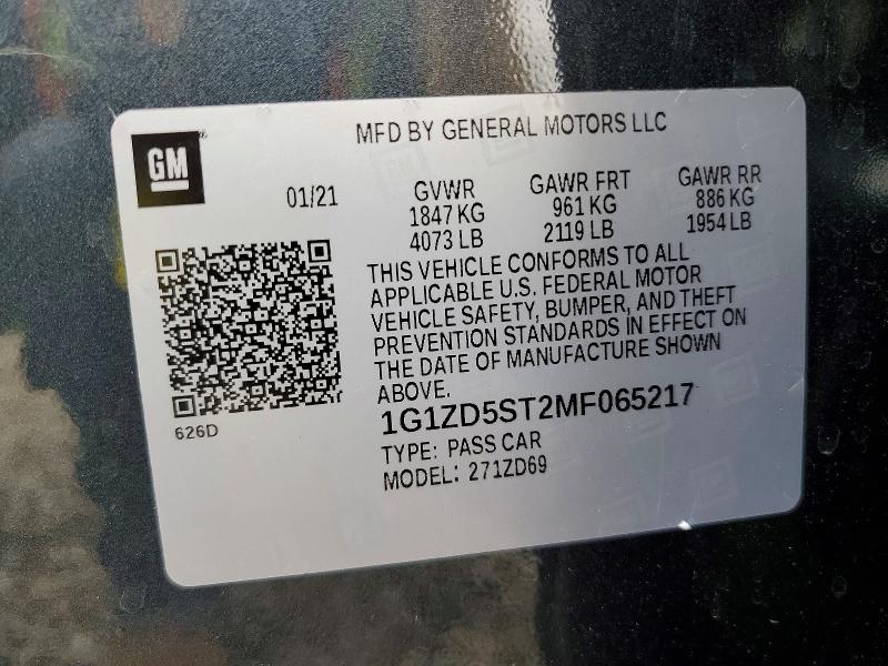 Продаж на аукціоні авто 2021 Chevrolet Malibu, vin: 1G1ZD5ST2MF065217, номер лоту: 53657276