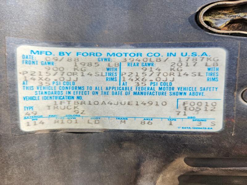 Aukcja sprzedaży 1988 Ford Ranger, vin: 1FTBR10A4JUE14910, numer aukcji: 52889156