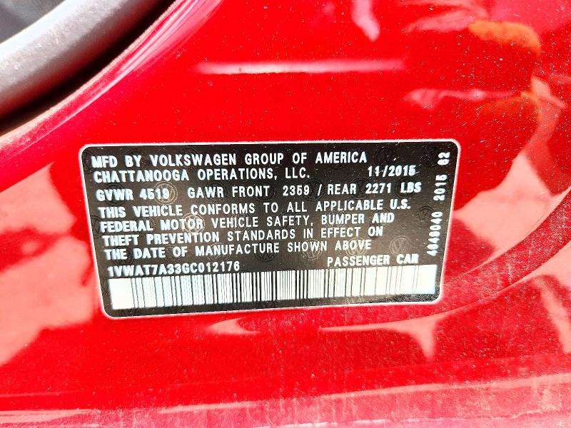 55112916 :رقم المزاد ، 1VWAT7A33GC012176 vin ، 2016 Volkswagen Passat مزاد بيع
