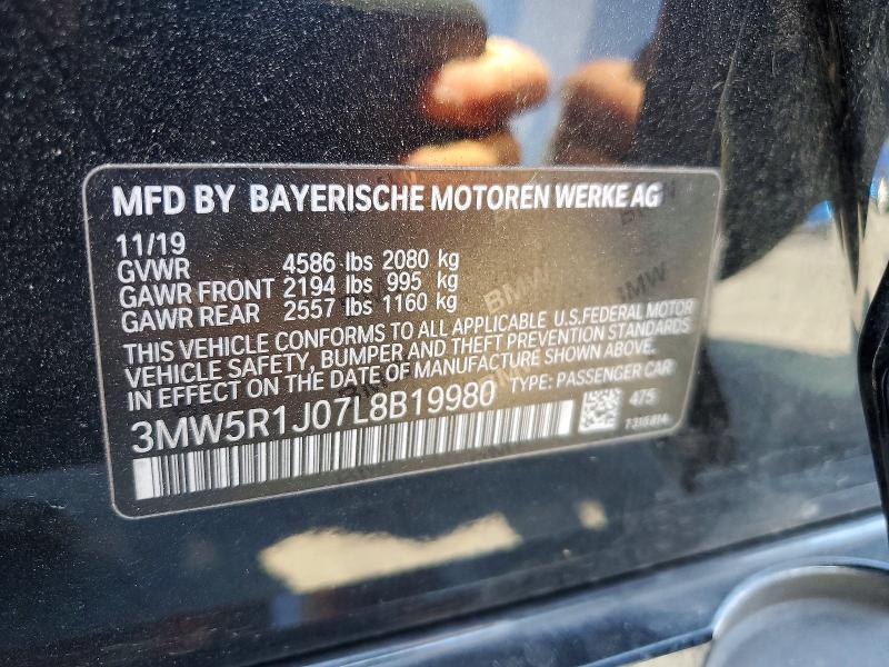 54097836 :رقم المزاد ، 3MW5R1J07L8B19980 vin ، 2020 Bmw 330i مزاد بيع