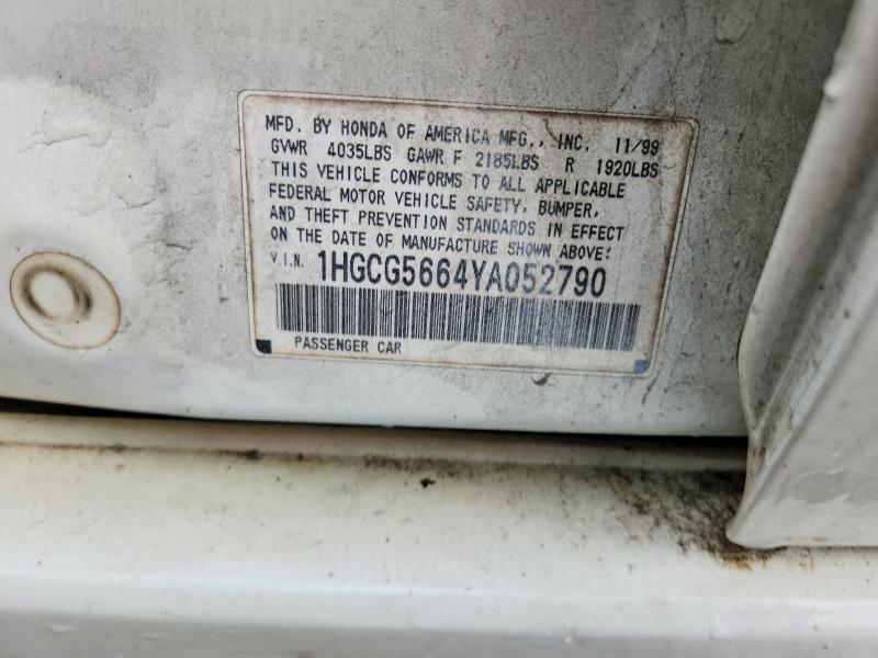 Aukcja sprzedaży 2000 Honda Accord, vin: 1HGCG5664YA052790, numer aukcji: 55368346