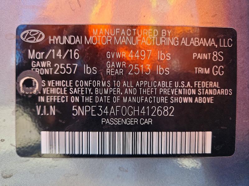 Продаж на аукціоні авто 2016 Hyundai Sonata, vin: 5NPE34AF0GH412682, номер лоту: 53443576