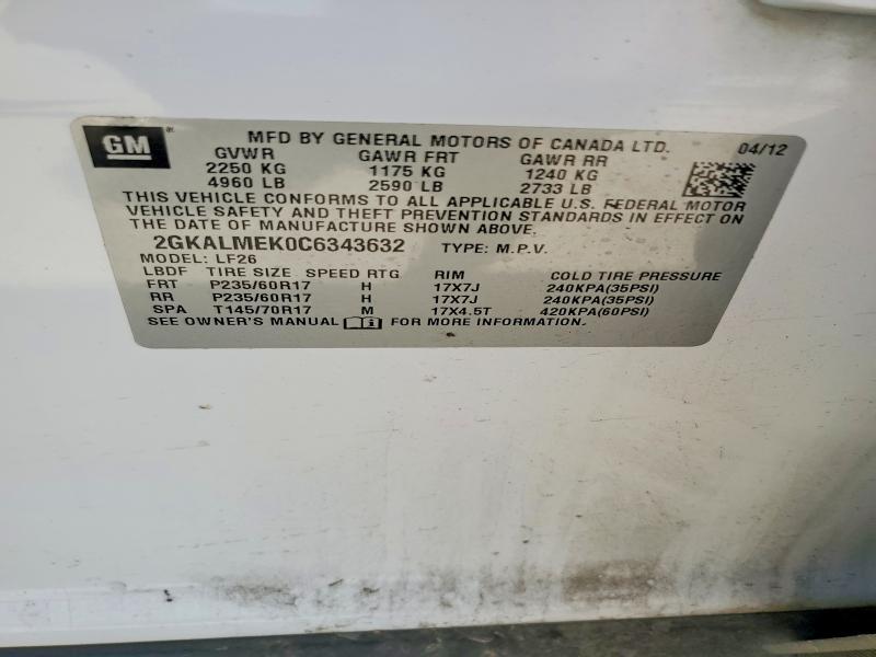 Aukcja sprzedaży 2012 Gmc Terrain, vin: 2GKALMEK0C6343632, numer aukcji: 55683706
