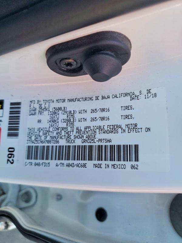 Продажа на аукционе авто 2019 Toyota Tacoma, vin: 3TMAZ5CN6KM087286, номер лота: 54302206