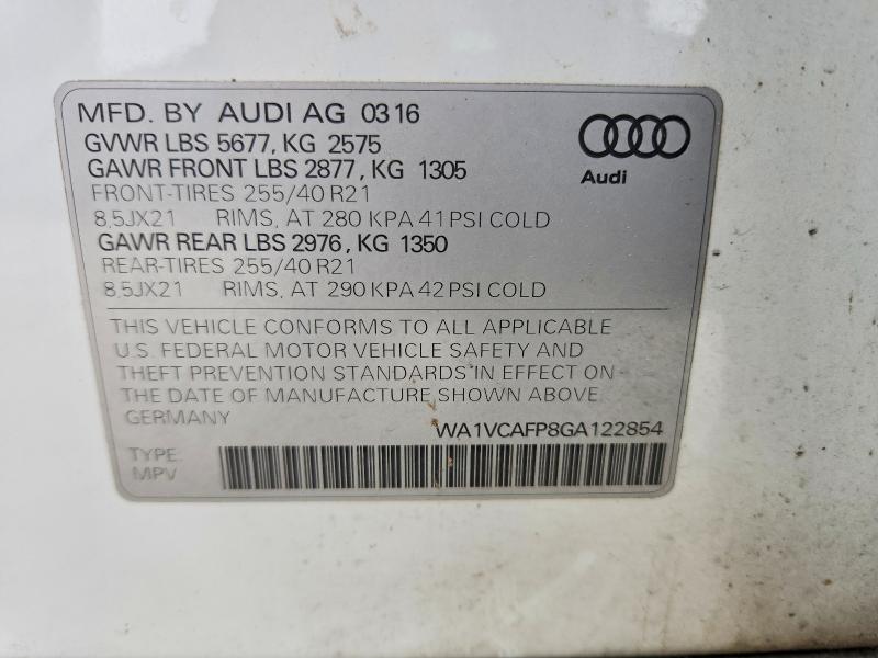 Продажа на аукционе авто 2016 Audi Sq5, vin: WA1VCAFP8GA122854, номер лота: 52426056