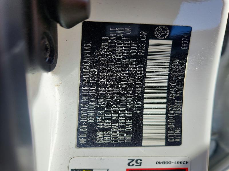54150666 :رقم المزاد ، 4T1G11AK8MU536903 vin ، 2021 Toyota Camry مزاد بيع