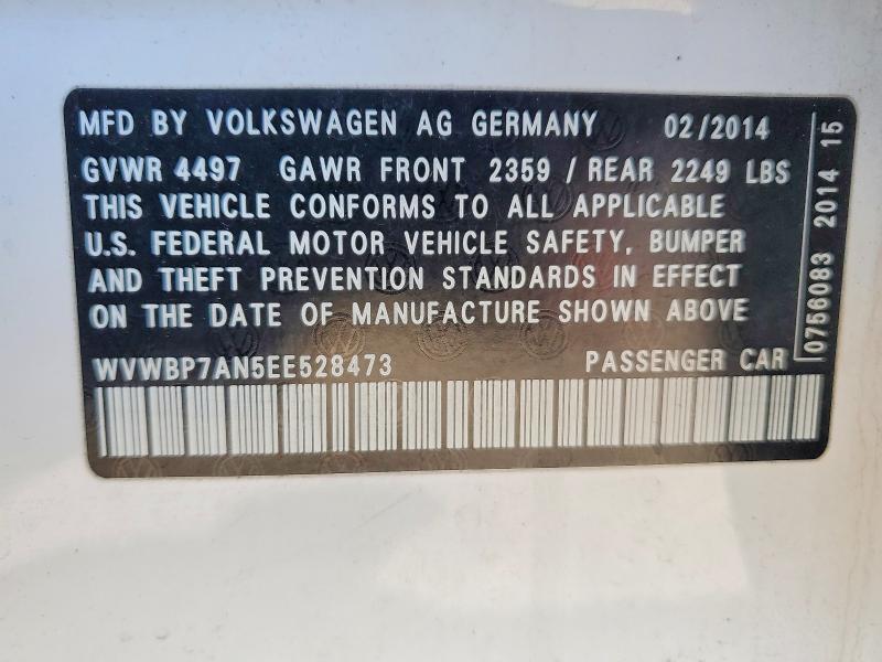 51267946 :رقم المزاد ، WVWBP7AN5EE528473 vin ، 2014 Volkswagen Cc مزاد بيع