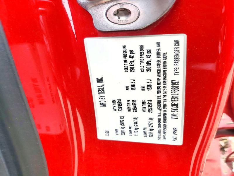 55176266 :رقم المزاد ، 5YJ3E1EB1LF668197 vin ، 2020 Tesla Model 3 مزاد بيع