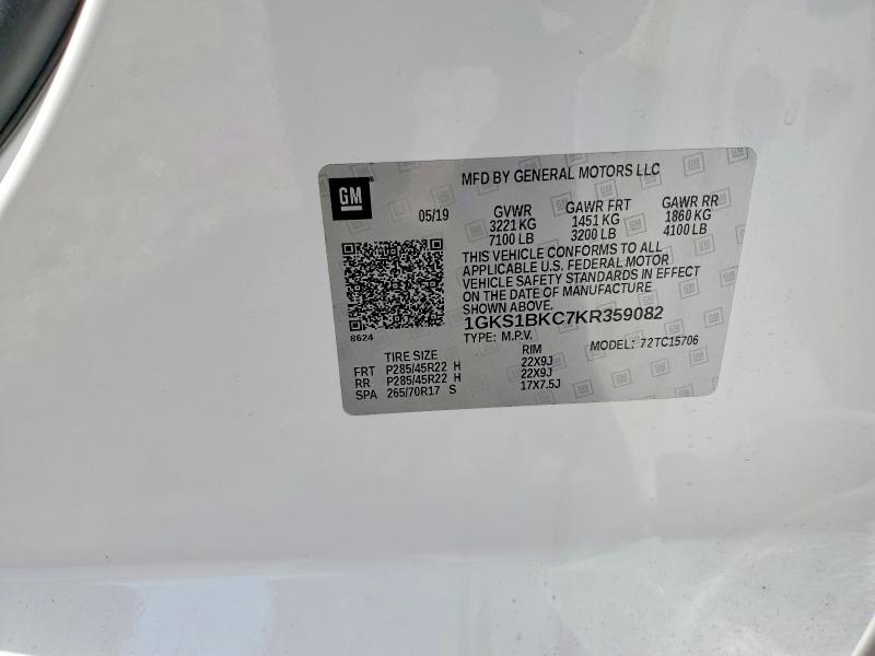 2019 Gmc Yukon მანქანა იყიდება აუქციონზე, vin: 1GKS1BKC7KR359082, აუქციონის ნომერი: 77915025