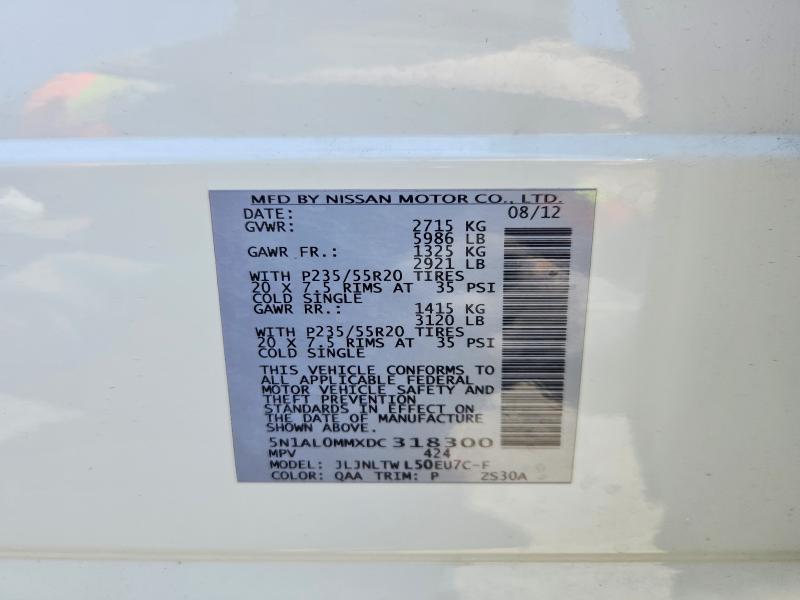 Aukcja sprzedaży 2013 Infiniti Jx35, vin: 5N1AL0MMXDC318300, numer aukcji: 52050136
