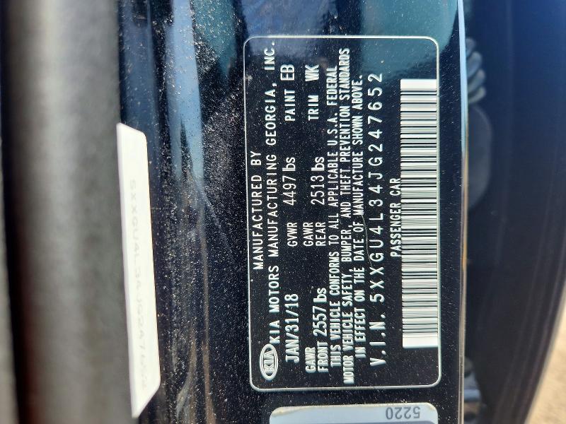 53735356 :رقم المزاد ، 5XXGU4L34JG247652 vin ، 2018 Kia Optima مزاد بيع