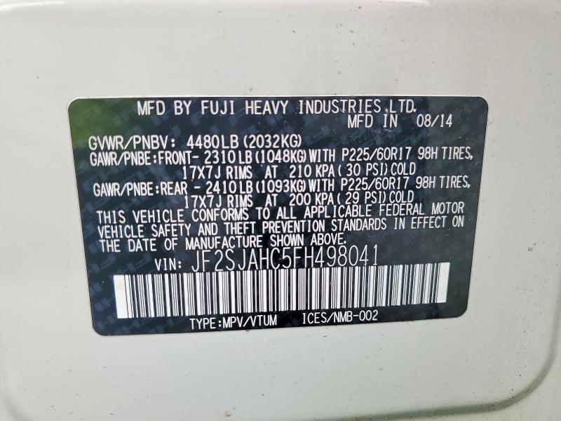 53253416 :رقم المزاد ، JF2SJAHC5FH498041 vin ، 2015 Subaru Forester مزاد بيع