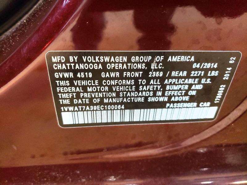 Продаж на аукціоні авто 2014 Volkswagen Passat, vin: 1VWAT7A39EC100064, номер лоту: 50938536