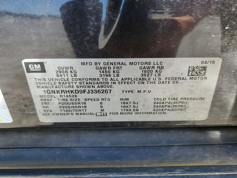Aukcja sprzedaży 2015 Chevrolet Traverse, vin: 1GNKRHKD9FJ336267, numer aukcji: 52696936