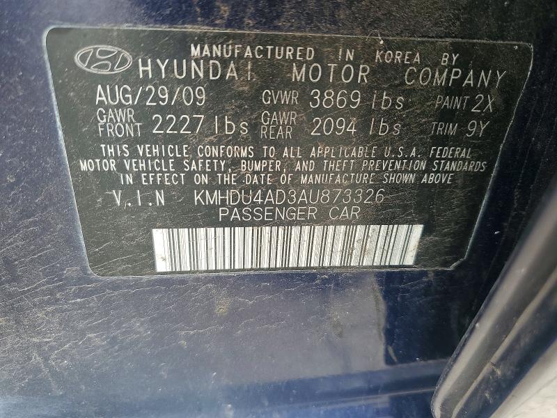 Aukcja sprzedaży 2010 Hyundai Elantra, vin: KMHDU4AD3AU873326, numer aukcji: 53934166