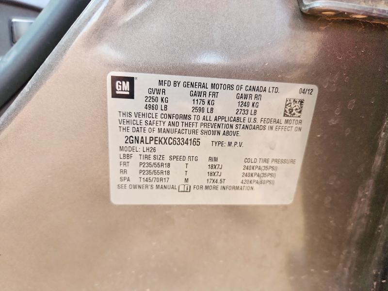 Продаж на аукціоні авто 2012 Chevrolet Equinox, vin: 2GNALPEKXC6334165, номер лоту: 52496376
