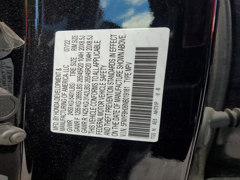 Продаж на аукціоні авто 2022 Honda Passport, vin: 5FNYF8H06NB019181, номер лоту: 53643666