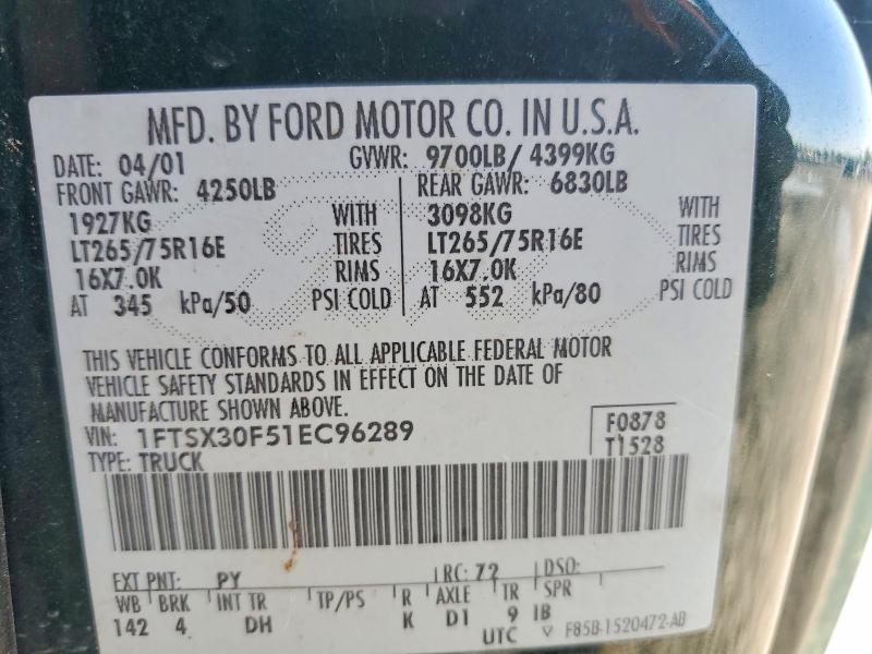 52648846 :رقم المزاد ، 1FTSX30F51EC96289 vin ، 2001 Ford F350 مزاد بيع