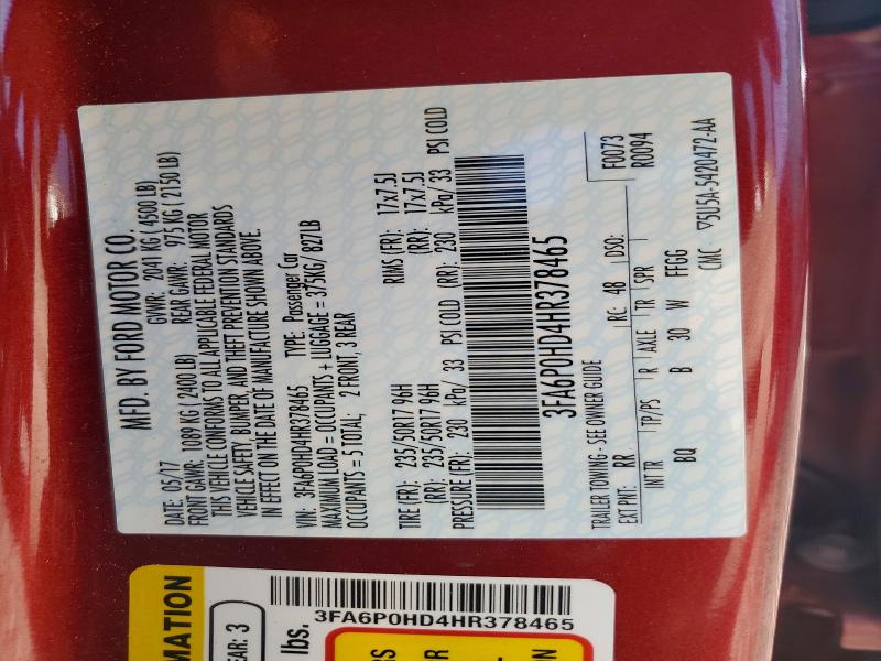 Продаж на аукціоні авто 2017 Ford Fusion, vin: 3FA6P0HD4HR378465, номер лоту: 53833076
