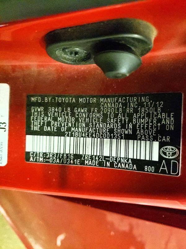 2013 Toyota Corolla მანქანა იყიდება აუქციონზე, vin: 2T1BU4EE4DC001351, აუქციონის ნომერი: 51005156