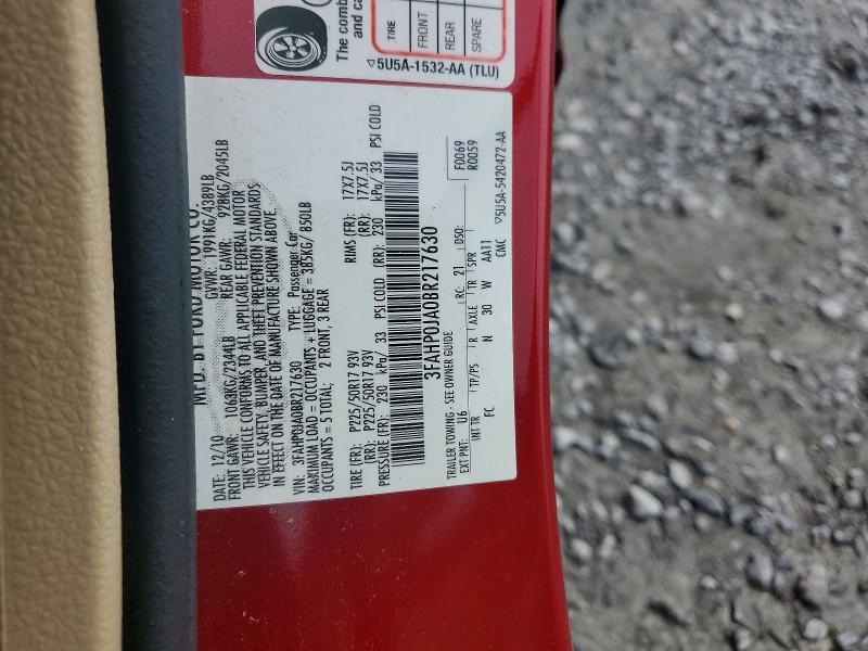2011 Ford Fusion მანქანა იყიდება აუქციონზე, vin: 3FAHP0JA0BR217630, აუქციონის ნომერი: 52588986