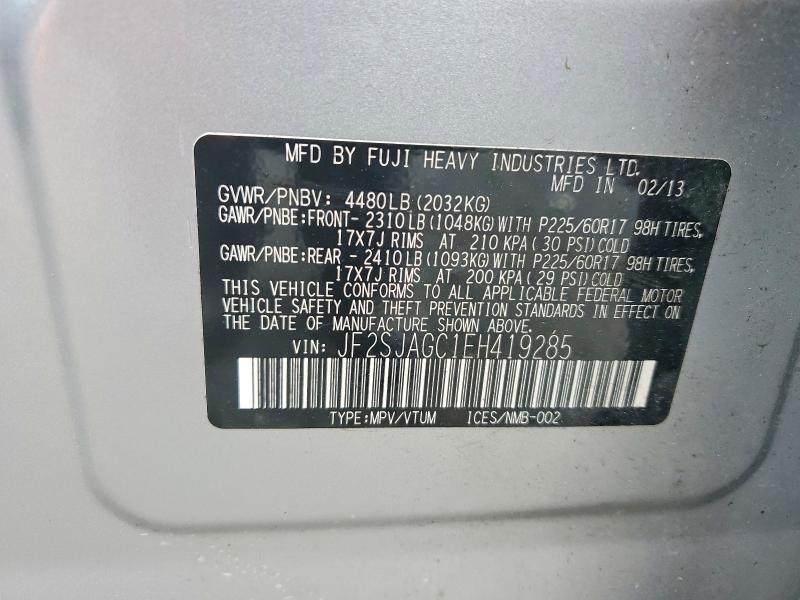 2014 Subaru Forester მანქანა იყიდება აუქციონზე, vin: JF2SJAGC1EH419285, აუქციონის ნომერი: 54266296