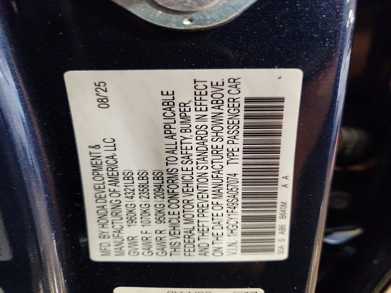 54544256 :رقم المزاد ، 1HGCY1F49SA057074 vin ، 2025 Honda Accord مزاد بيع