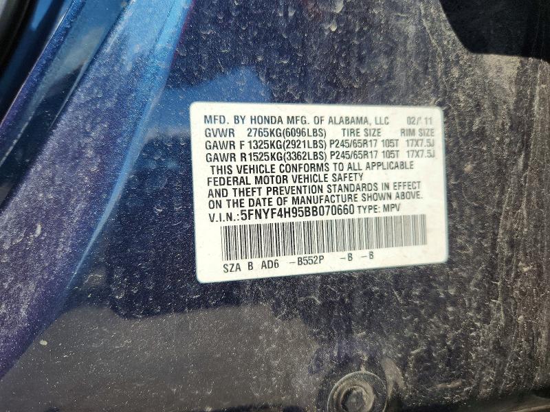 Продаж на аукціоні авто 2011 Honda Pilot, vin: 5FNYF4H95BB070660, номер лоту: 54106966