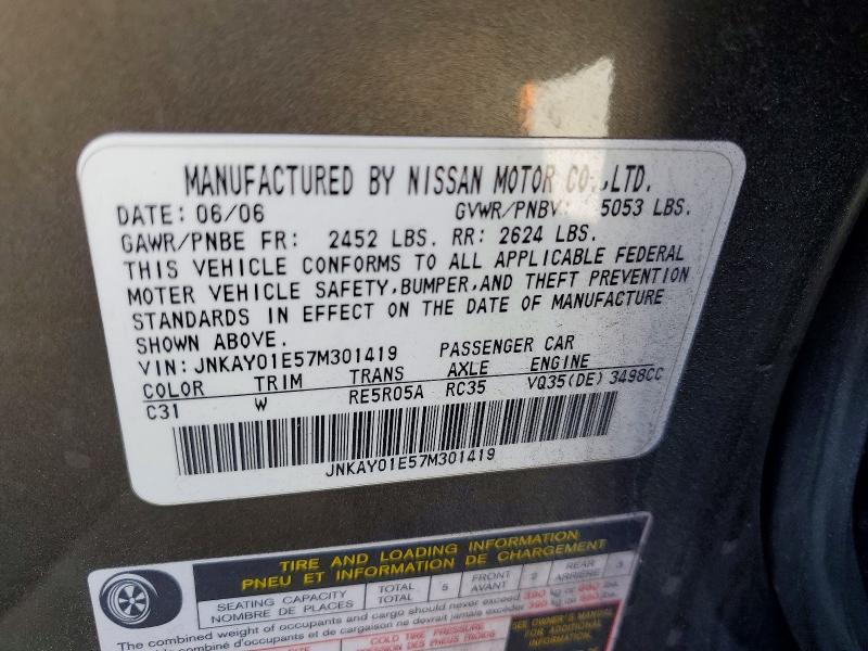 55543916 :رقم المزاد ، JNKAY01E57M301419 vin ، 2007 Infiniti M35 مزاد بيع
