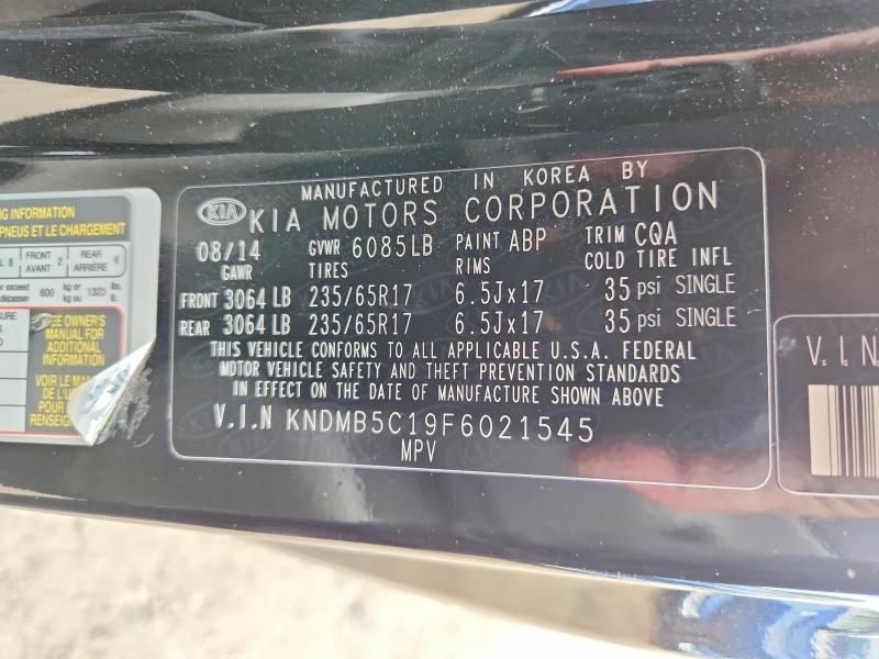 52567396 :رقم المزاد ، KNDMB5C19F6021545 vin ، 2015 Kia Sedona مزاد بيع