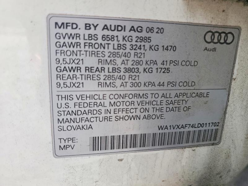 Продажа на аукционе авто 2020 Audi Q7, vin: WA1VXAF74LD011702, номер лота: 53288096