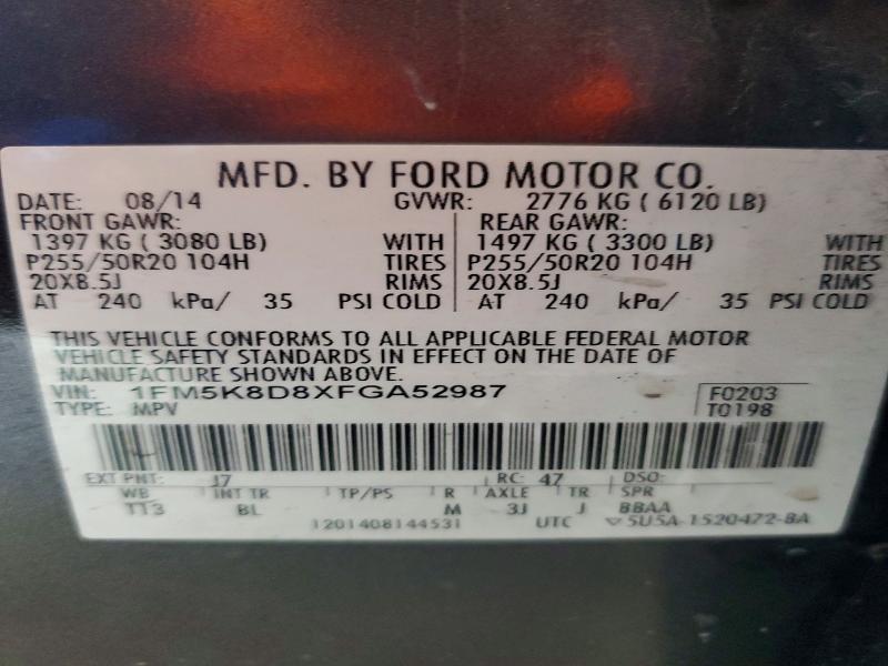 2015 Ford Explorer მანქანა იყიდება აუქციონზე, vin: 1FM5K8D8XFGA52987, აუქციონის ნომერი: 52238806