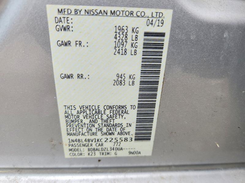 Продаж на аукціоні авто 2019 Nissan Altima, vin: 1N4BL4BV1KC225583, номер лоту: 54625086