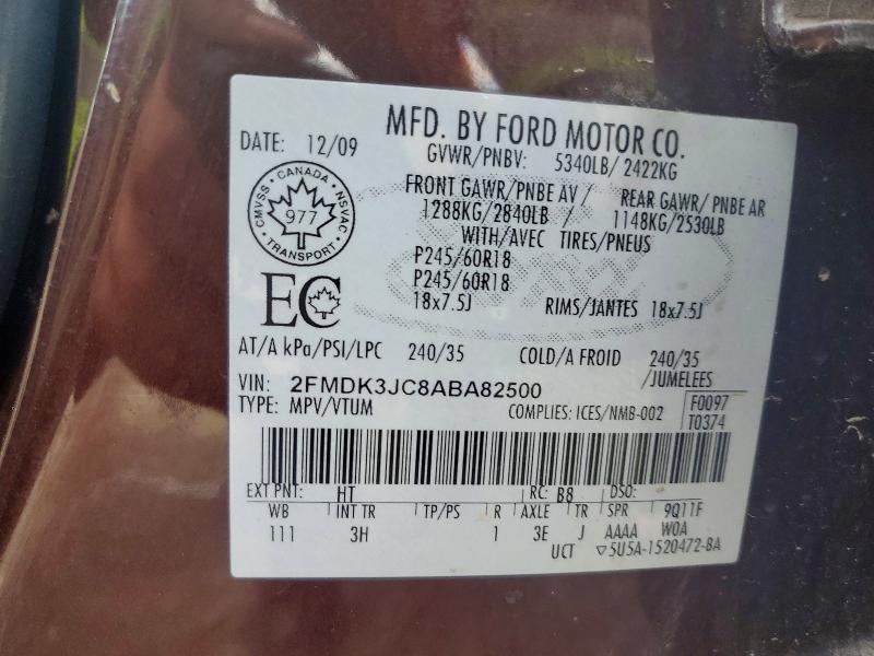 52537726 :رقم المزاد ، 2FMDK3JC8ABA82500 vin ، 2010 Ford Edge مزاد بيع