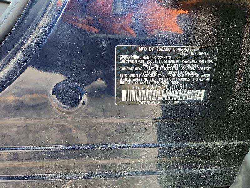 55116086 :رقم المزاد ، JF2SKAPC3KH401511 vin ، 2019 Subaru Forester مزاد بيع