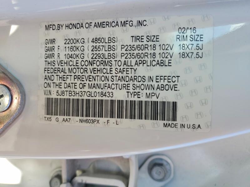 53054676 :رقم المزاد ، 5J8TB3H37GL018433 vin ، 2016 Acura Rdx مزاد بيع