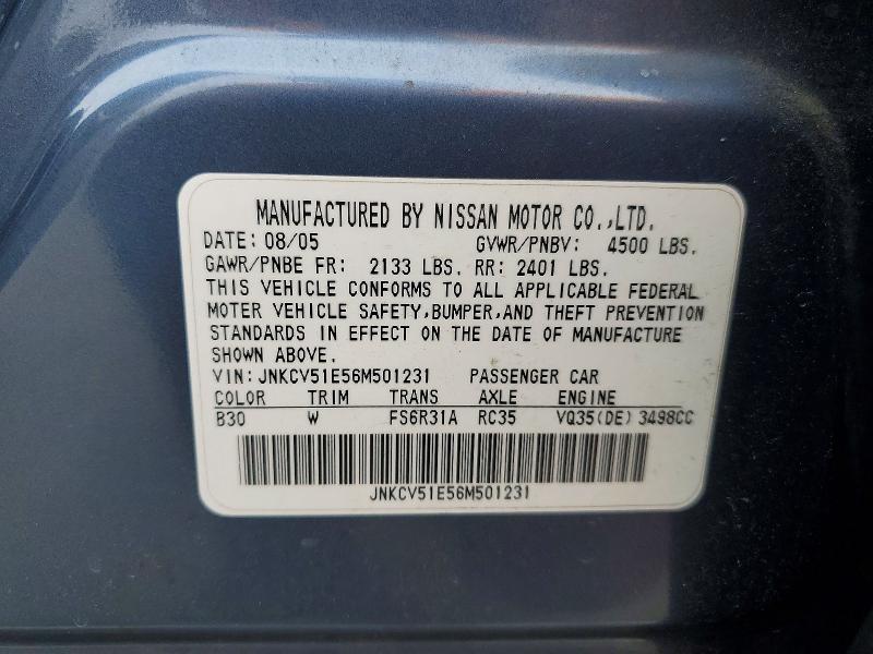 52384006 :رقم المزاد ، JNKCV51E56M501231 vin ، 2006 Infiniti G35 مزاد بيع