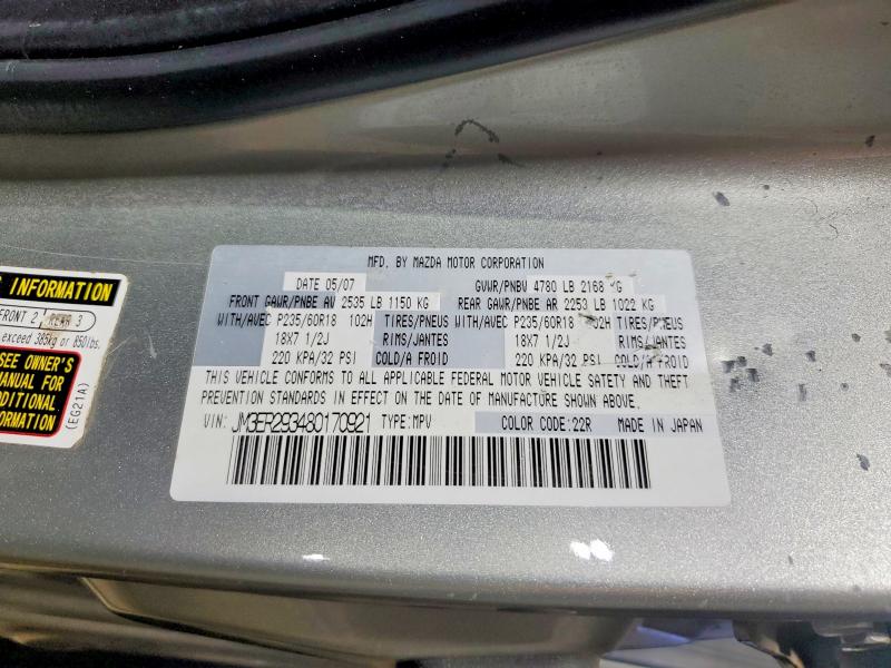 Auction sale of the 2008 Mazda Cx-7, vin: JM3ER293480170921, lot number: 53314146