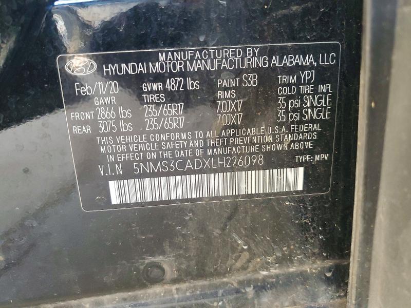 Продаж на аукціоні авто 2020 Hyundai Santa Fe, vin: 5NMS3CADXLH226098, номер лоту: 52939856