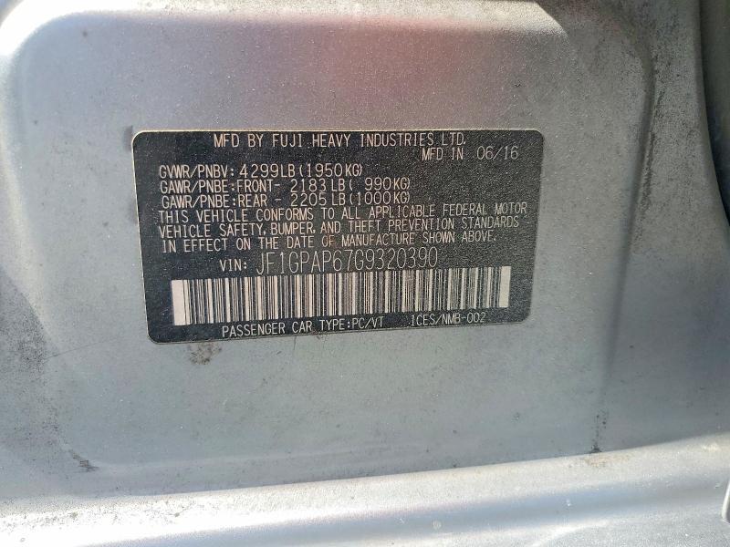 54180566 :رقم المزاد ، JF1GPAP67G9320390 vin ، 2016 Subaru Impreza مزاد بيع