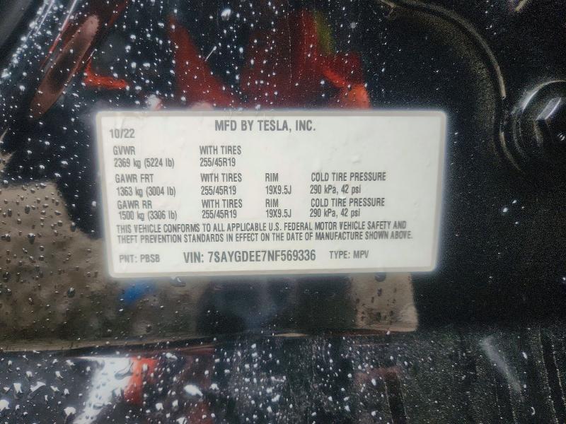55368256 :رقم المزاد ، 7SAYGDEE7NF569336 vin ، 2022 Tesla Model Y مزاد بيع