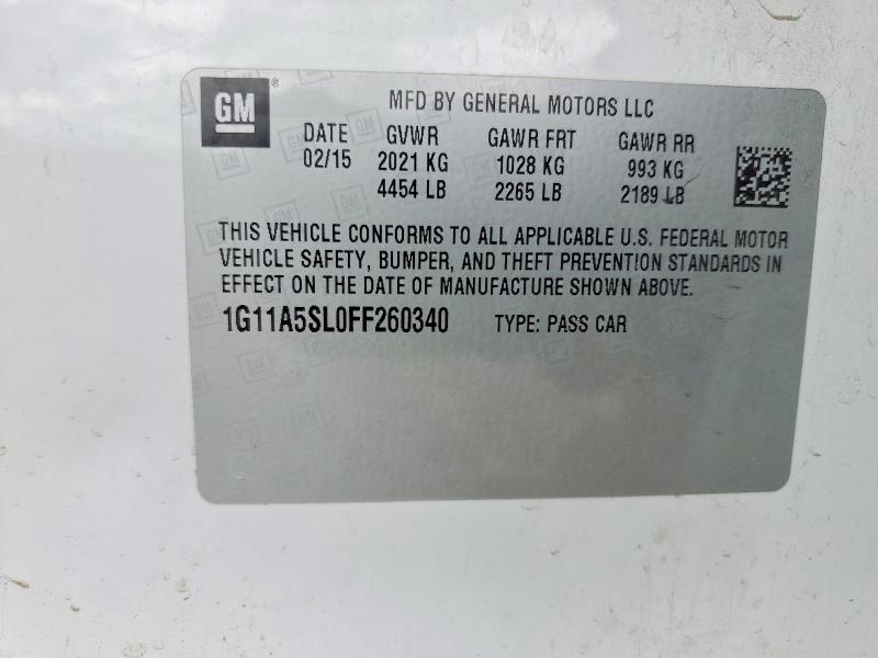 52419946 :رقم المزاد ، 1G11A5SL0FF260340 vin ، 2015 Chevrolet Malibu مزاد بيع