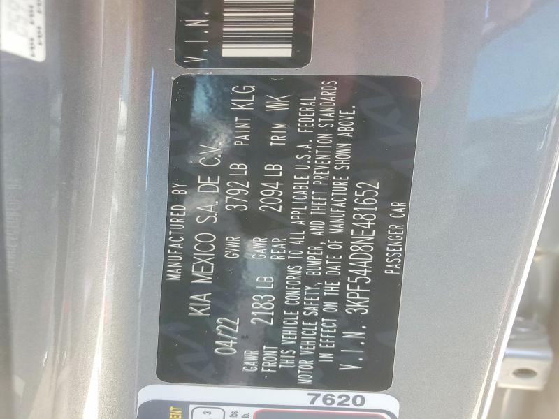 55442266 :رقم المزاد ، 3KPF54AD8NE481652 vin ، 2022 Kia Forte مزاد بيع