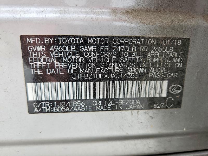 Aukcja sprzedaży 2018 Lexus Gs 350, vin: JTHBZ1BLXJA014350, numer aukcji: 52182446