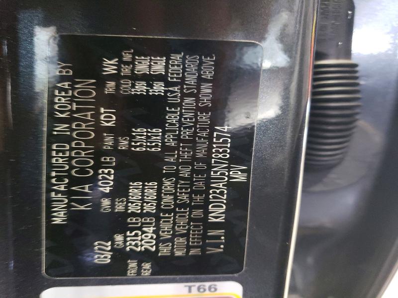 55098616 :رقم المزاد ، KNDJ23AU5N7831574 vin ، 2022 Kia Soul مزاد بيع
