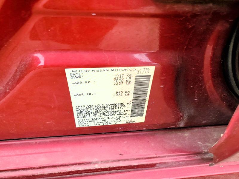 52669226 :رقم المزاد ، 1N4AL3APXGC121254 vin ، 2016 Nissan Altima مزاد بيع