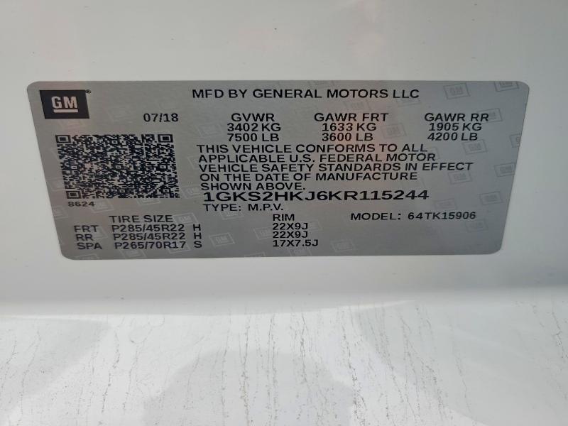 2019 Gmc Yukon Xl მანქანა იყიდება აუქციონზე, vin: 1GKS2HKJ6KR115244, აუქციონის ნომერი: 55195146