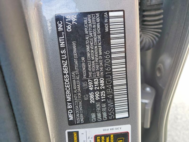 Aukcja sprzedaży 2016 Mercedes-benz C, vin: 55SWF4JB4GU167066, numer aukcji: 55200946
