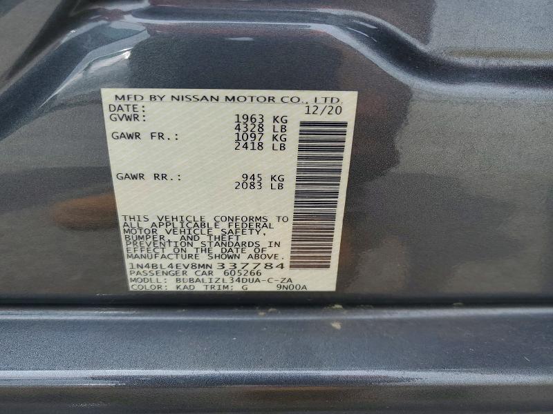54595496 :رقم المزاد ، 1N4BL4EV8MN337784 vin ، 2021 Nissan Altima مزاد بيع