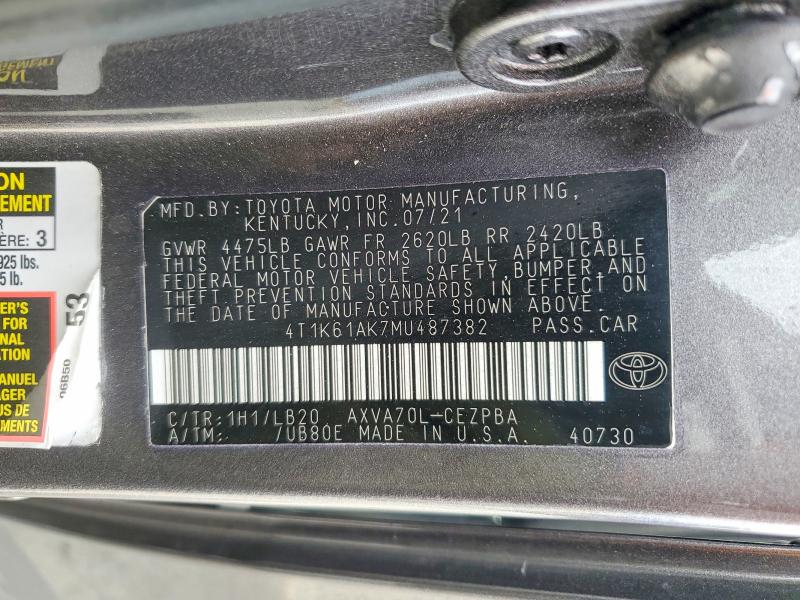 Aukcja sprzedaży 2021 Toyota Camry, vin: 4T1K61AK7MU487382, numer aukcji: 52243746